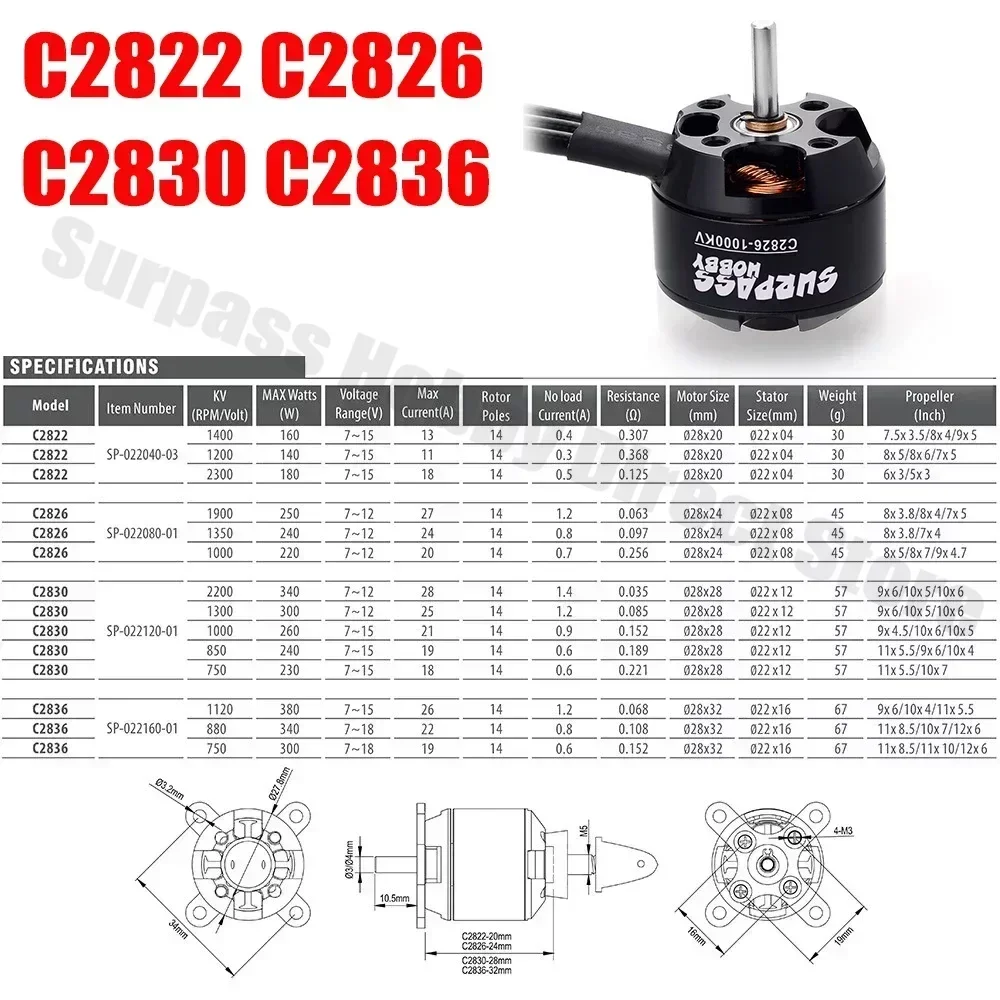 Surpass Hobby 2822 2830 3530 3 - Hobby Rc Quadcopters & Multirotors 评论和价格